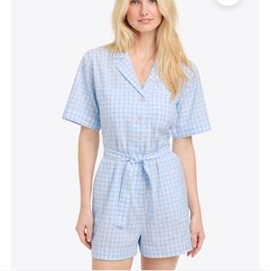 Melody Tie Waist Romper In Blue Aster